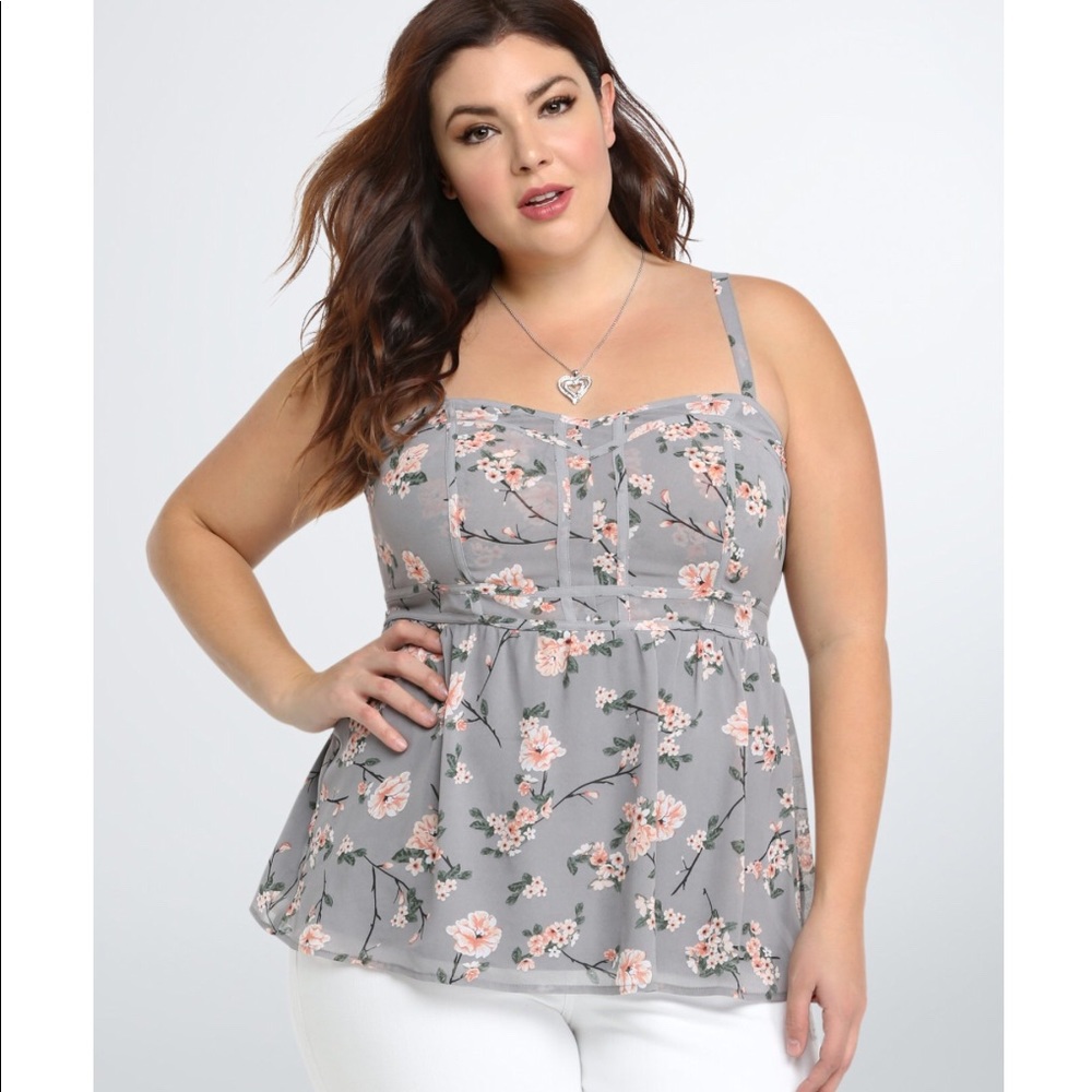 Torrid Grey floral Babydoll Cami Top sz0 (XL)
